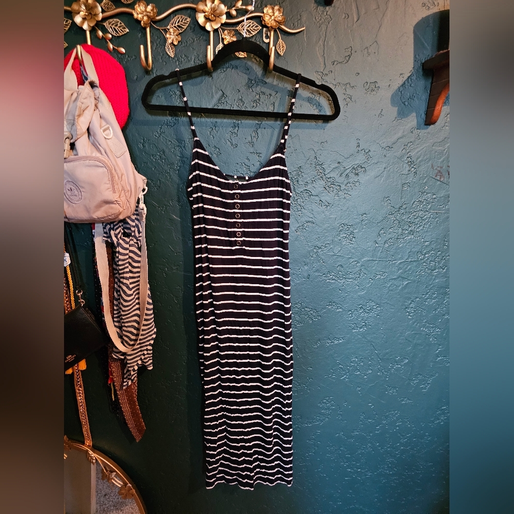 Striped Navy and White Spaghetti-Strap Dress
